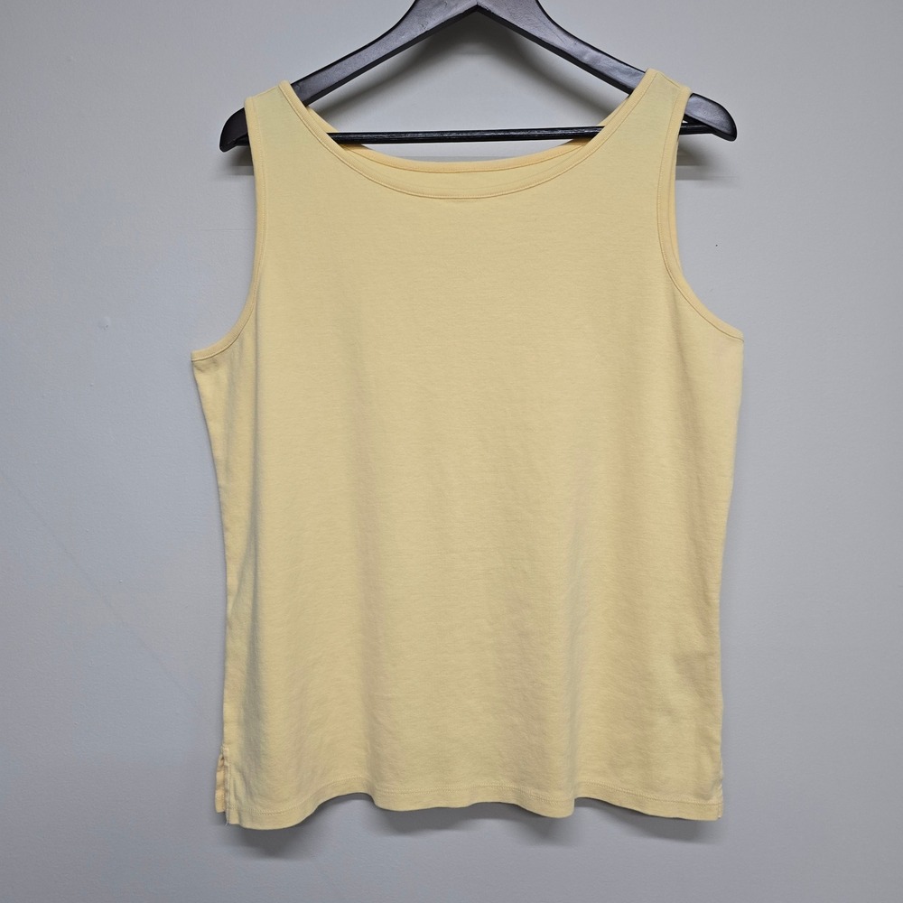 Eddie Bauer Tank Top Women XL Yellow 100% Cotton Sleeveless Scoop Neck Casual